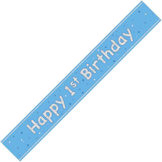 Age 1 Blue & Silver Foil Banner Happy 1st Birthday