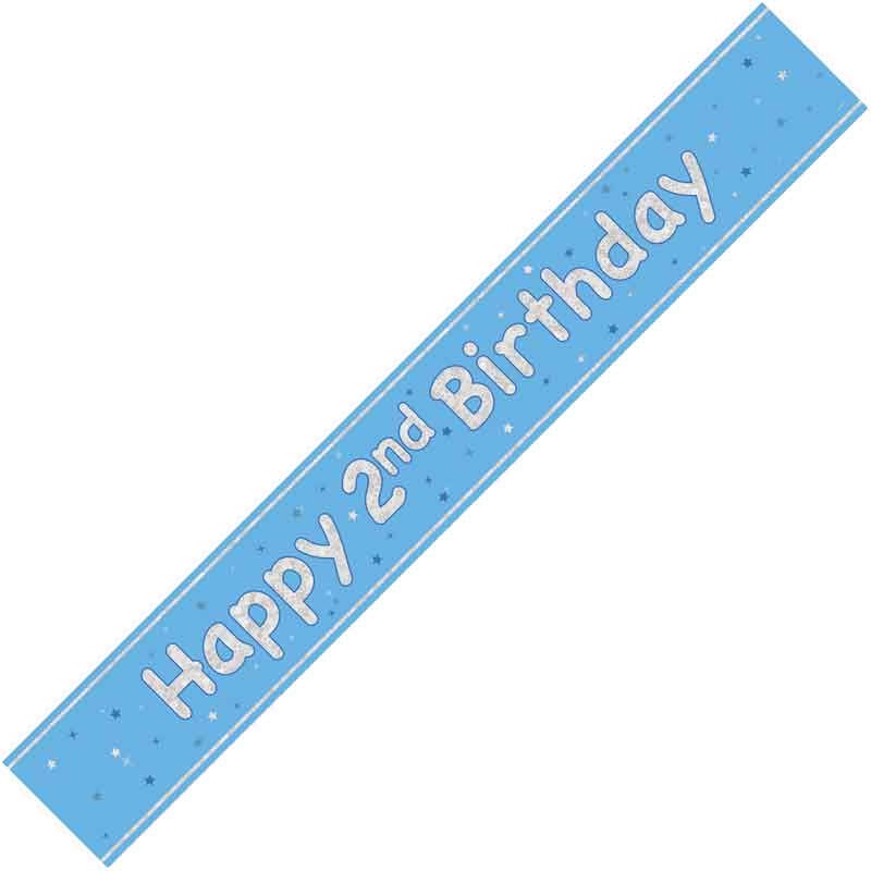 Age 2 Blue & Silver Foil Banner Happy 2nd Birthday