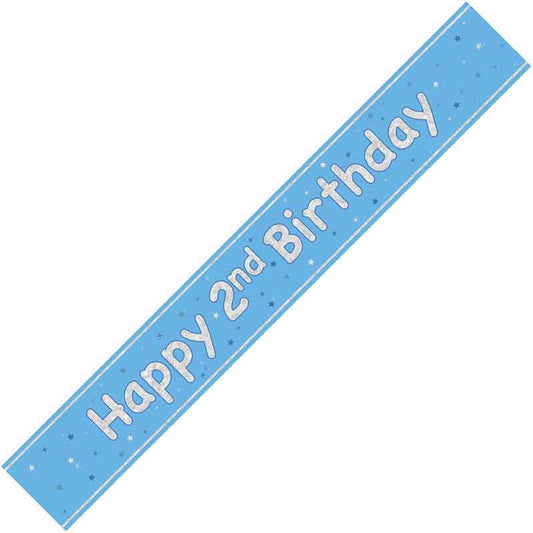 Age 2 Blue & Silver Foil Banner Happy 2nd Birthday