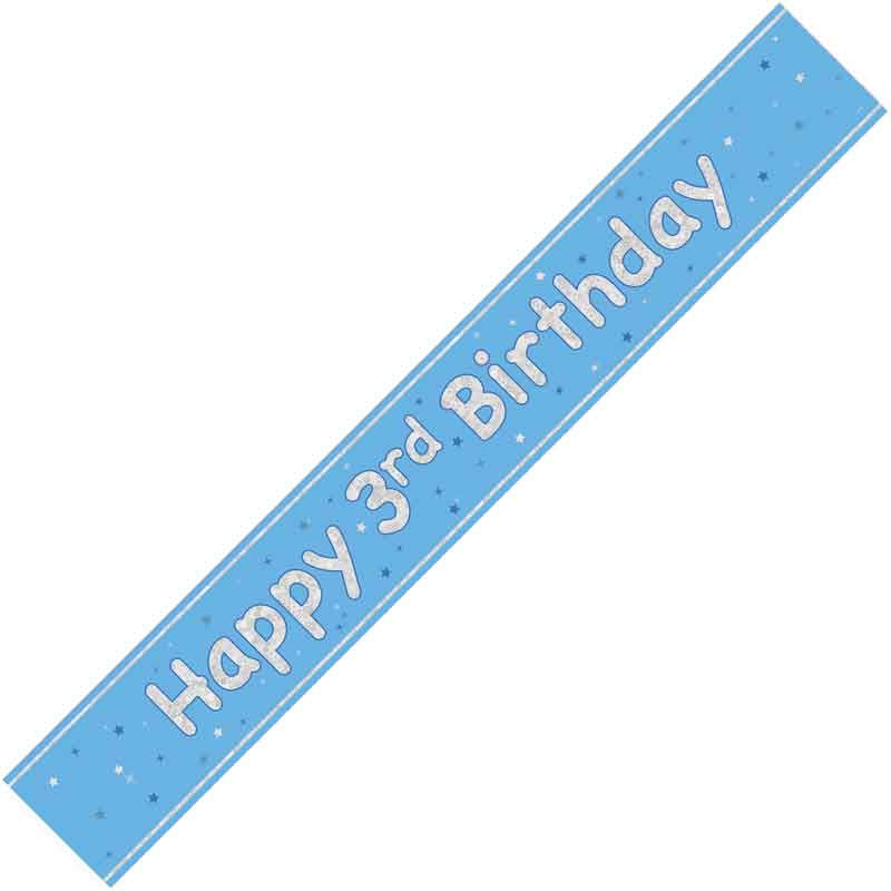 Age 3 Blue & Silver Foil Banner Happy 3rd Birthday