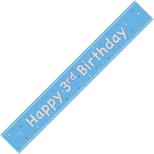 Age 3 Blue & Silver Foil Banner Happy 3rd Birthday