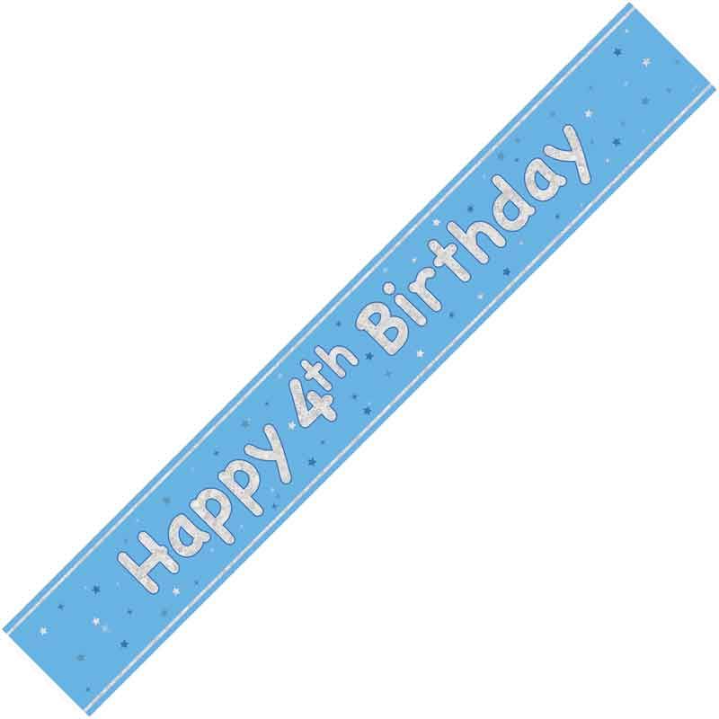 Age 4 Blue & Silver Foil Banner Happy 4th Birthday