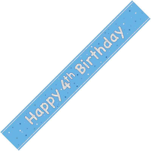 Age 4 Blue & Silver Foil Banner Happy 4th Birthday
