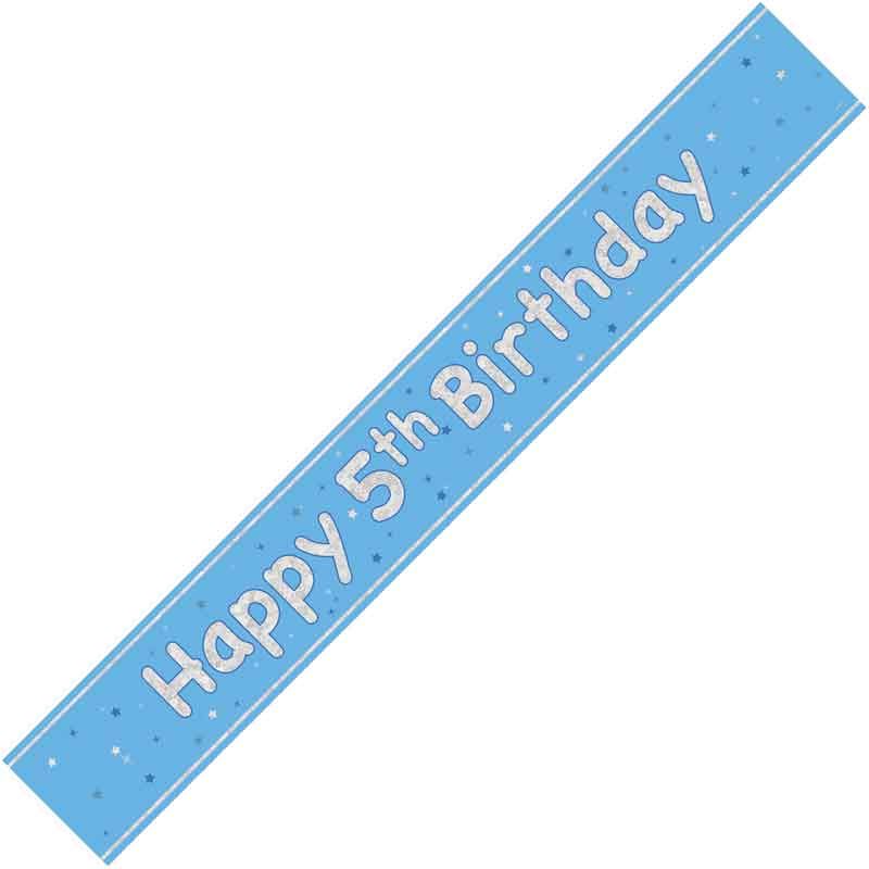 Age 5 Blue & Silver Foil Banner Happy 5th Birthday