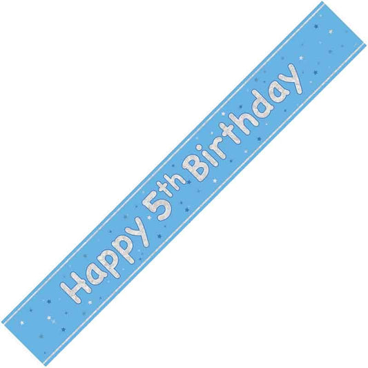 Age 5 Blue & Silver Foil Banner Happy 5th Birthday