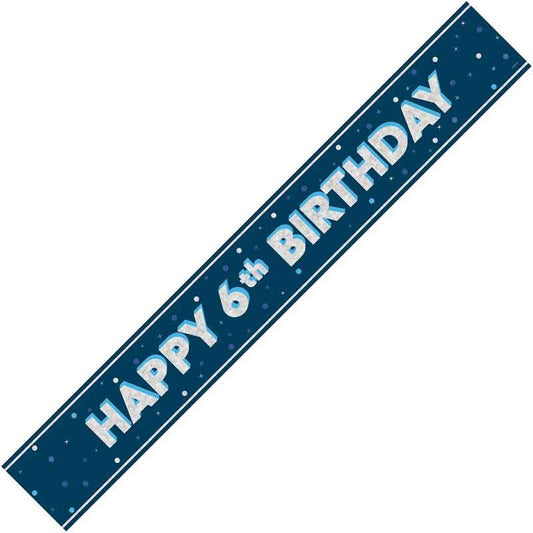 Age 6 Blue & Silver Foil Banner Happy 6th Birthday