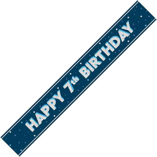 Age 7 Blue & Silver Foil Banner Happy 7th Birthday