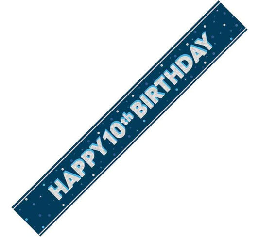 Age 10 Blue & Silver Foil Banner Happy 10th Birthday