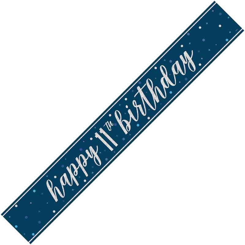 Age 11 Blue & Silver Foil Banner Happy 11th Birthday