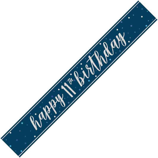 Age 11 Blue & Silver Foil Banner Happy 11th Birthday