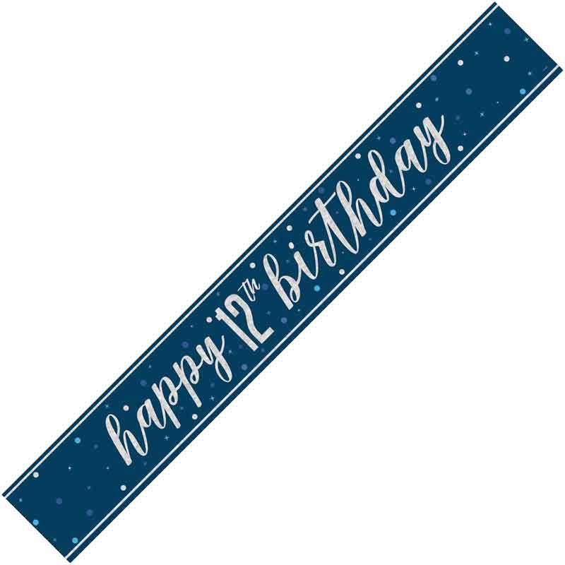 Age 12 Blue & Silver Foil Banner Happy 12th Birthday