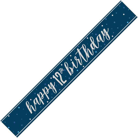 Age 12 Blue & Silver Foil Banner Happy 12th Birthday