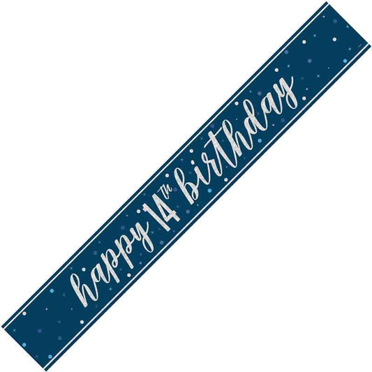 Age 14 Blue & Silver Foil Banner Happy 14th Birthday