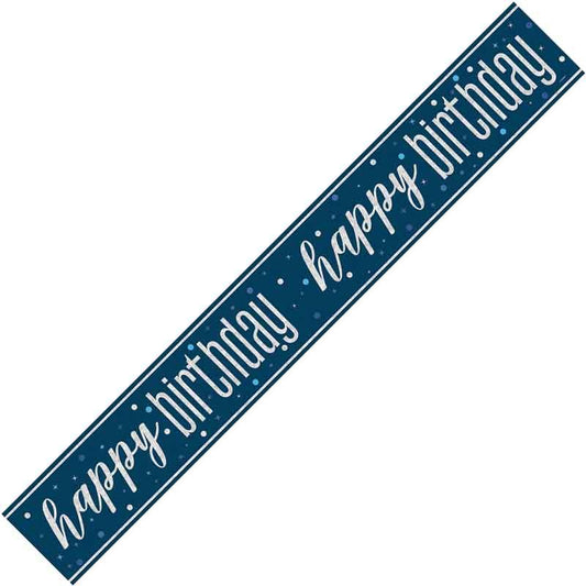 Blue & Silver Foil Banner Happy Birthday
