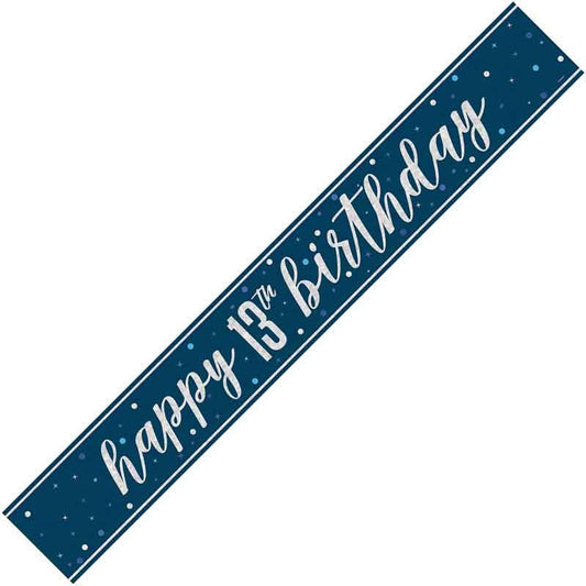 Age 13 Blue & Silver Foil Banner Happy 13th Birthday