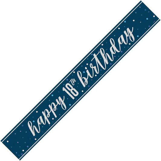 Age 18 Blue & Silver Foil Banner Happy 18th Birthday