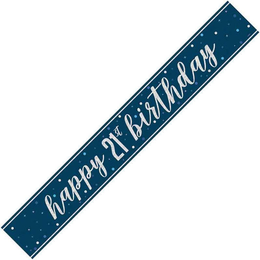 Age 21 Blue & Silver Foil Banner Happy 21st Birthday