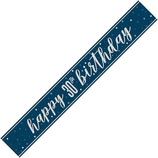 Age 30 Blue & Silver Foil Banner Happy 30th Birthday