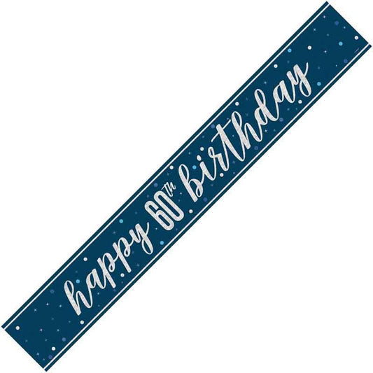 Age 60 Blue & Silver Foil Banner Happy 60th Birthday