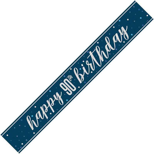 Age 90 Blue & Silver Foil Banner Happy 90th Birthday