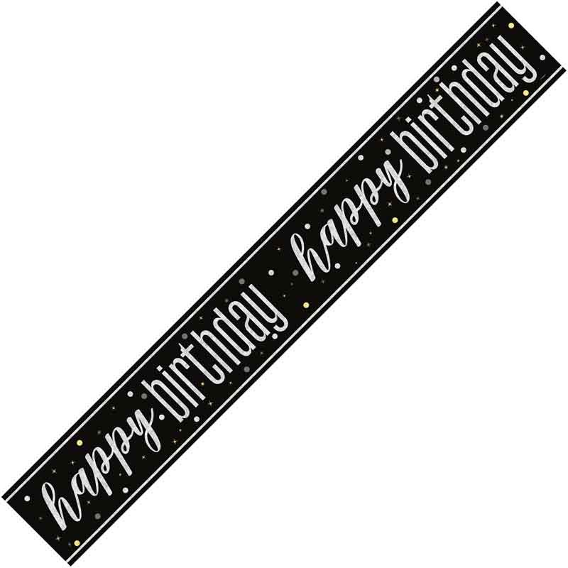 Black & Silver Foil Banner Happy Birthday