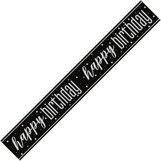 Black & Silver Foil Banner Happy Birthday