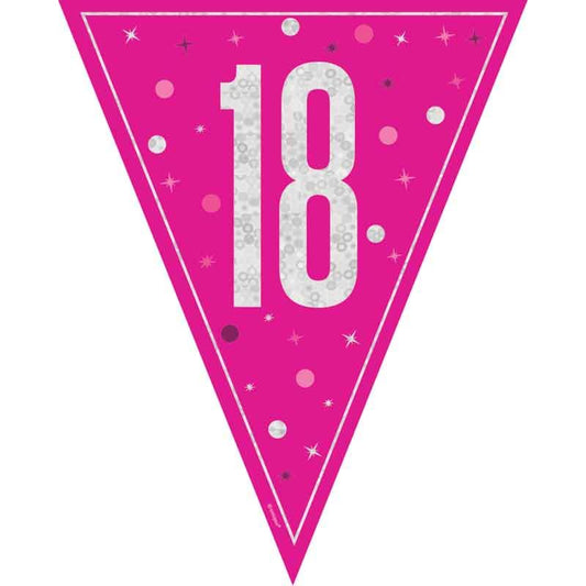 Age 18 Pink & Silver Prismatic Plastic Flag Banner Bunting 18th