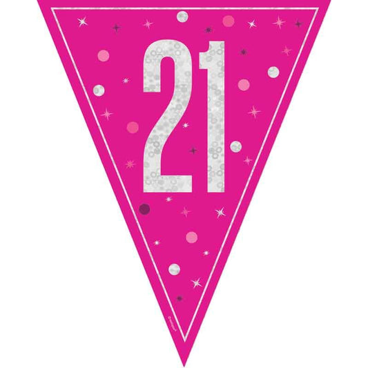 Age 21 Pink & Silver Prismatic Plastic Flag Banner Bunting 21st