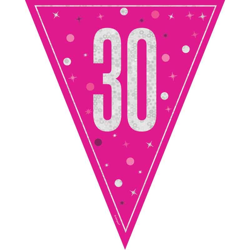 Age 30 Pink & Silver Prismatic Plastic Flag Banner Bunting 30th