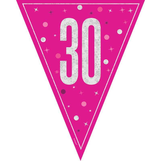 Age 30 Pink & Silver Prismatic Plastic Flag Banner Bunting 30th