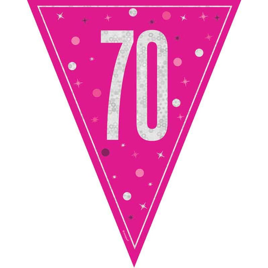 Age 70 Pink & Silver Prismatic Plastic Flag Banner Bunting 70th