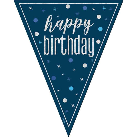Blue & Silver Happy Birthday Prismatic Plastic Flag Banner Bunting