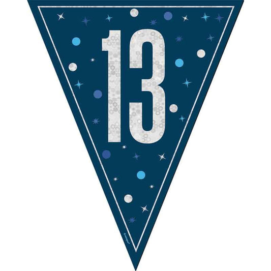 Age 13 Blue & Silver Prismatic Plastic Flag Banner Bunting 13th