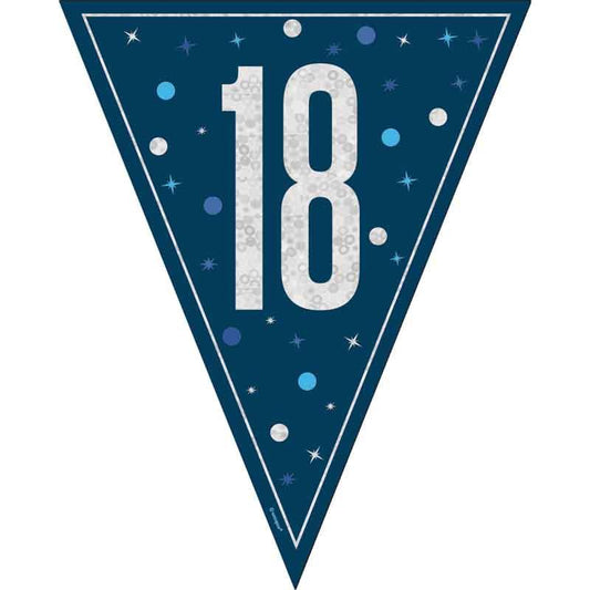 Age 18 Blue & Silver Prismatic Plastic Flag Banner Bunting 18th
