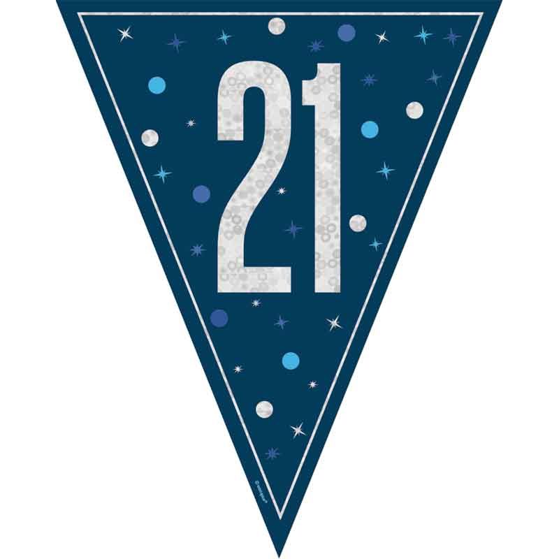 Age 21 Blue & Silver Prismatic Plastic Flag Banner Bunting 21st