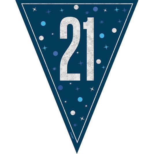 Age 21 Blue & Silver Prismatic Plastic Flag Banner Bunting 21st