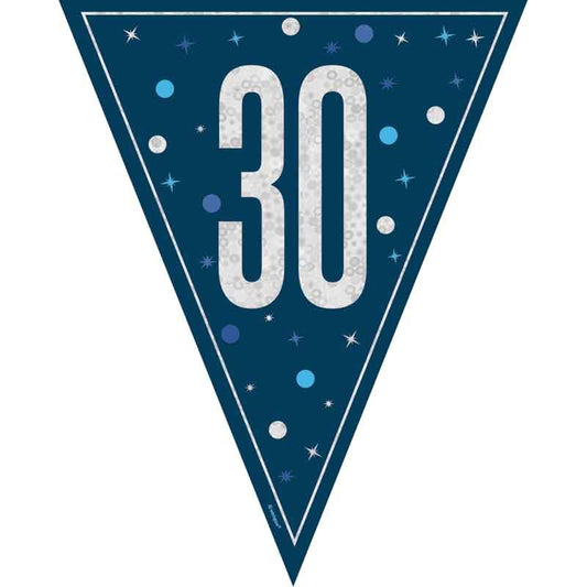 Age 30 Blue & Silver Prismatic Plastic Flag Banner Bunting 30th