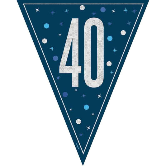Age 40 Blue & Silver Prismatic Plastic Flag Banner Bunting 40th
