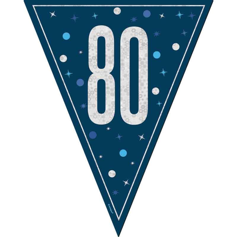 Age 80 Blue & Silver Prismatic Plastic Flag Banner Bunting 80th