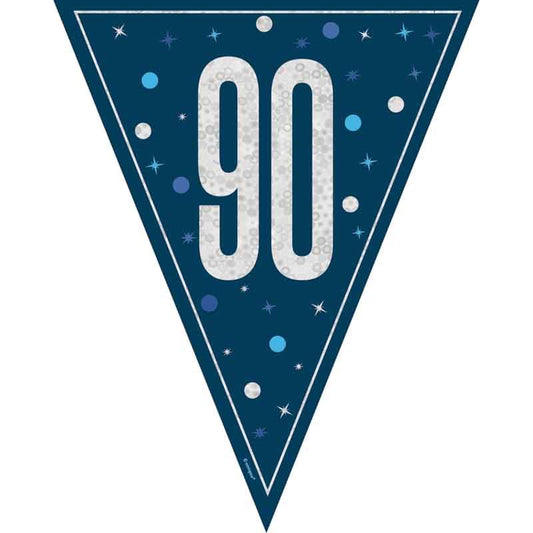Age 90 Blue & Silver Prismatic Plastic Flag Banner Bunting 90th