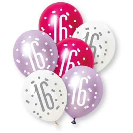 Age 16 Pink, Lavender, & White Latex Balloons 16th