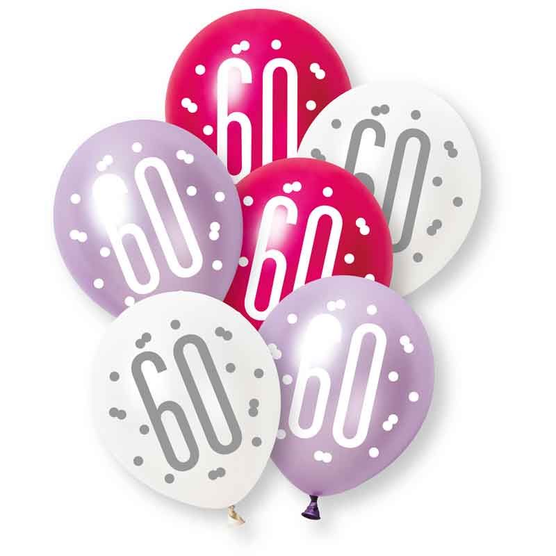 Age 60 Pink, Lavender & White Latex Balloons 60th