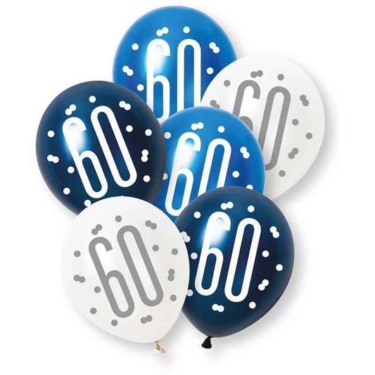 Age 60 Blue, Silver, & White Latex Balloons 60th