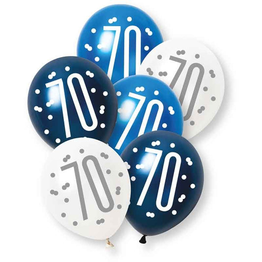 Age 70 Blue, Silver, & White Latex Balloons 70th