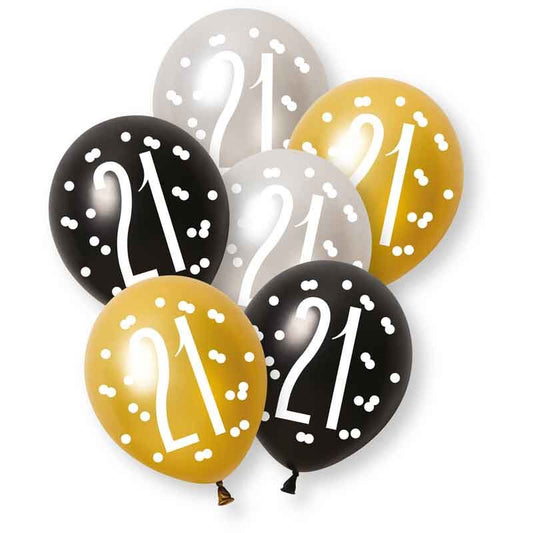 Age 21 Black, Silver, & Gold Latex Balloons 21st