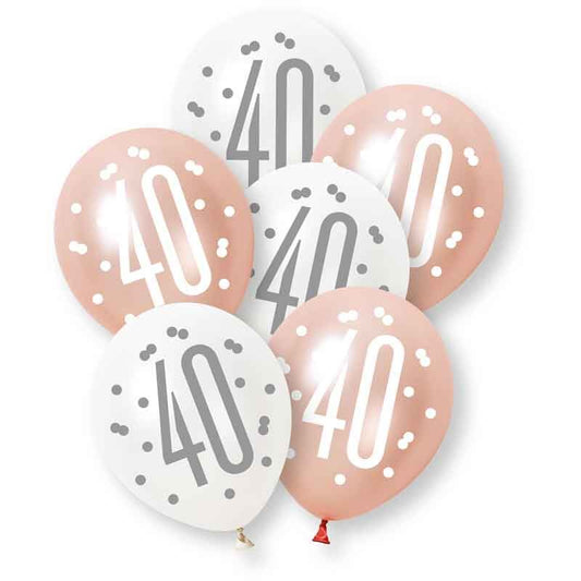 Age 40 Rose Gold & White Latex Balloons 40th