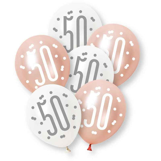 Age 50 Rose Gold & White Latex Balloons 50th