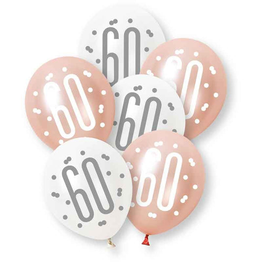 Age 60 Rose Gold & White Latex Balloons 60th