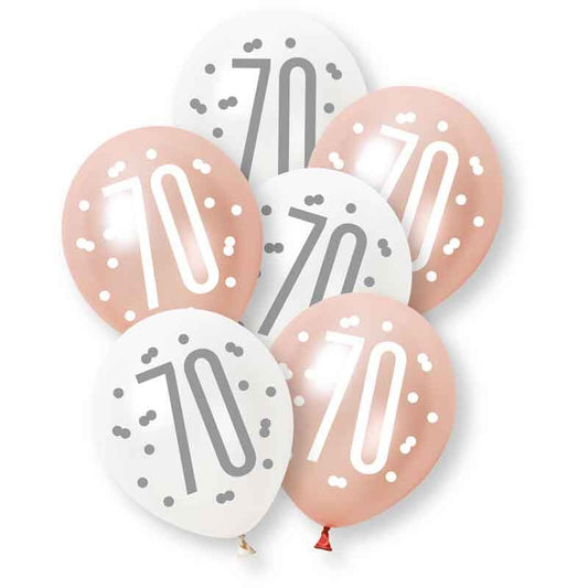 Age 70 Rose Gold & White Latex Balloons 70th