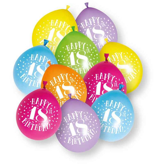 Age 18 Multicolor Birthday Balloons 10 Per Pack
